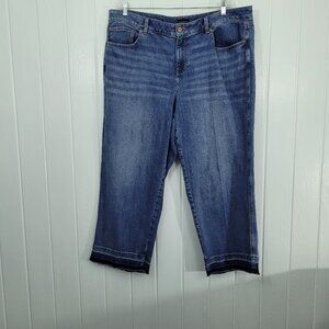 Talbots Women's Size 16W Ventura Wash High Waist Straight Ankle Jeans Raw Hem
